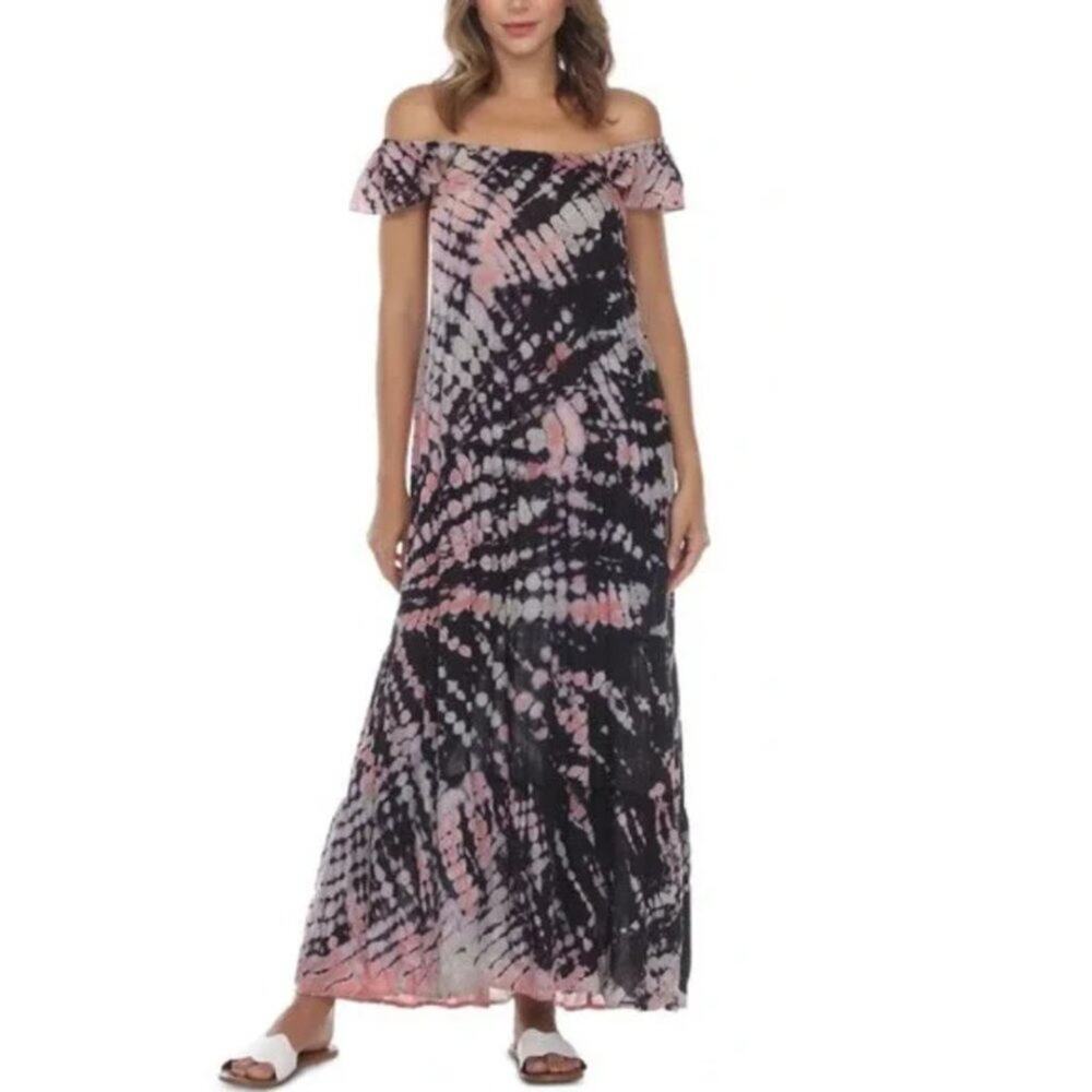 Raviya Black Reverse Tie Dye Maxi Cover Up Dress NWT Size Medium
